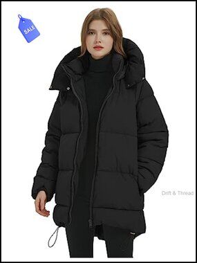 Mid-Length Puffer Hooded Jacket Nylon Winter Coat